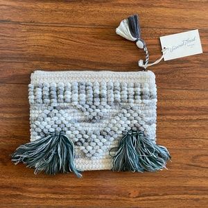 Universal Thread Boho Fabric Tassel Clutch Bag Gray/Sage/White